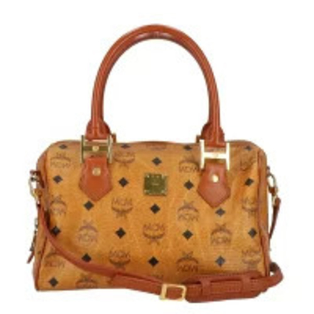 MCM Visetos Boston Bag signature monogram canvas brown